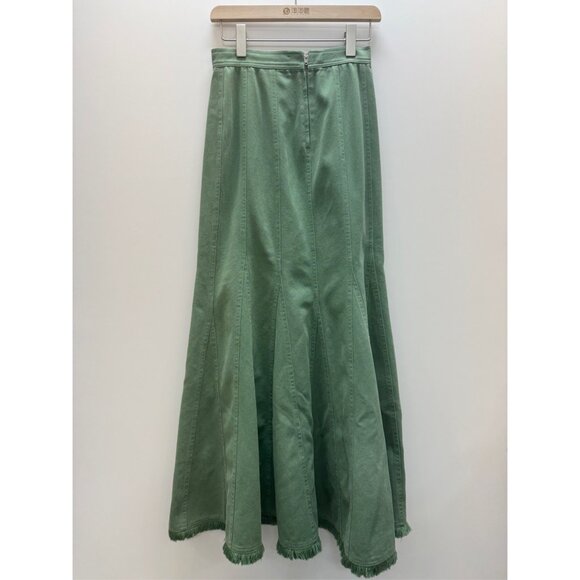 MaxMara Green Cotton Fringe Hem Mermaid Midi Skirt